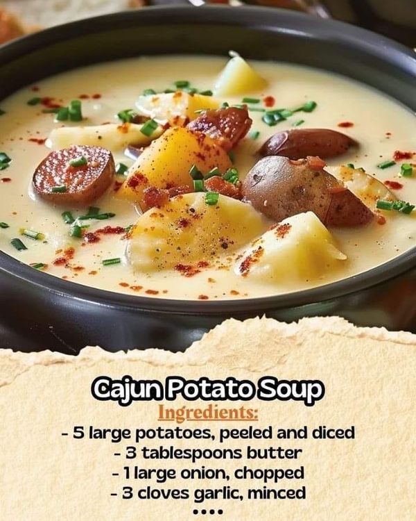 there is a bowl of soup with potatoes and meats in it on the table