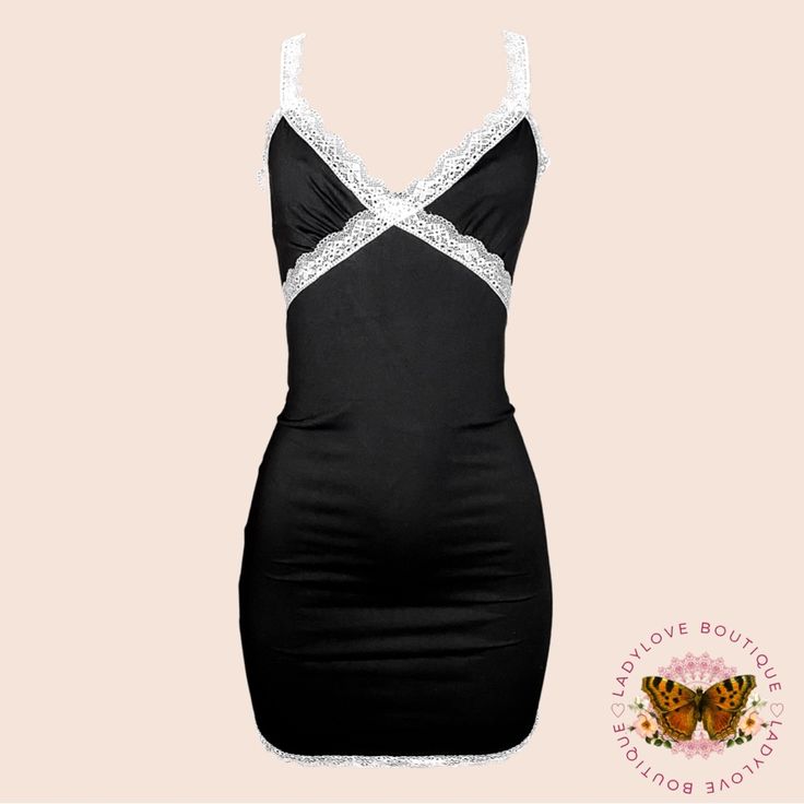 Black Bodycon Mini Dress With White Floral Lace Trim. Super Soft, Comfy And Very Stretchy. Available In Small-Large Recommended Size Range: Small: 2-6 Medium: 6-10 Large: 10-14 -92% Polyester 8% Spandex -Versatile -Form Fitting Dress Tags: Black Babydoll Dress, Goth, Y2k, Lace Dress, Bodycon, Grunge, Alt, 90s, Mini Dress, Slip Dress, Pastel, Fairycore, Dreamy Lace Cami Dress, Cute Grunge Dresses, Y2k Grunge Dress, Black Lace Slip Dress, Y2k Mini Dress, Y2k Lace Dress, Grunge Dresses, Black Babydoll Dress, 90s Slip Dress