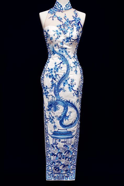 Chique Outfits, Qipao Dress, China Dress, Cheongsam Dress, Blue And White Dress, Chinese Clothing, Chinese Dress, Cheongsam, Fancy Dresses