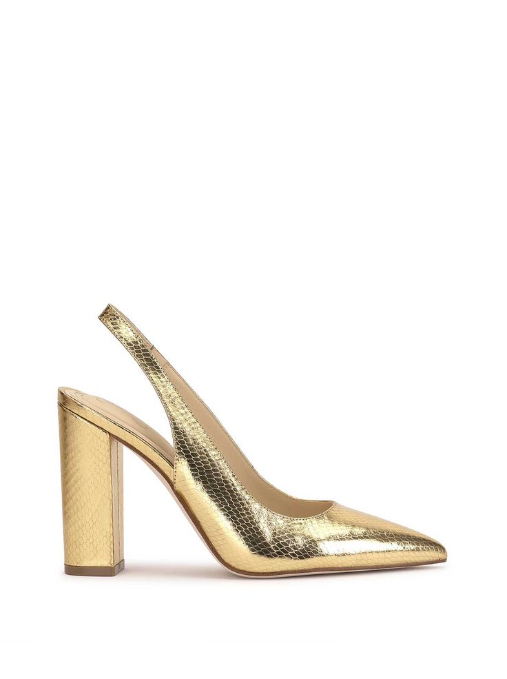 Product Description Sling Back Pump With Block Heel Product Details Heel Height: 3.8" Faux Leather/li> Imported Gold Closed Toe Heels, Closed Toe Heels, Gold Pumps, Slingback Heel, Sling Back, Slingback Pump, Easy Wear, Jessica Simpson, Women's Pumps