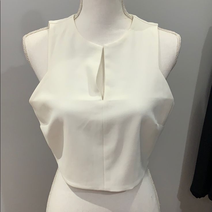 Nwt Size Large Color: Cream White V Neck Zipper Closure In Back White Crop Top For Summer Workwear, White Crop Top For Workwear In Summer, White Crop Top For Night Out, Elegant White Crop Top For Date Night, White Summer Tops For Date Night, White Top For Summer Date Night, White Tops For Summer Date Night, White Tops For Date Night In Summer, Chic White Crop Top