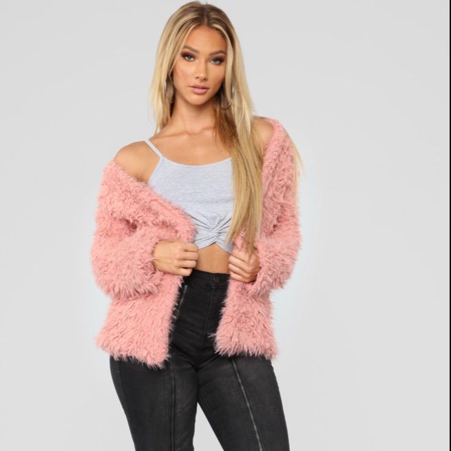 Faux Fur Open Front Fuzzy Jacket 100% Polyester Trendy Fluffy Fur Coat For Spring, Trendy Fluffy Spring Fur Coat, Trendy Fluffy Long Sleeve Fur Coat, Trendy Long Sleeve Fluffy Fur Coat, Trendy Faux Fur Winter Outerwear, Pink Fluffy Winter Outerwear, Trendy Fluffy Long Sleeve Outerwear, Trendy Fluffy Fur Coat For Cold Weather, Trendy Fluffy Fur Coat For Fall