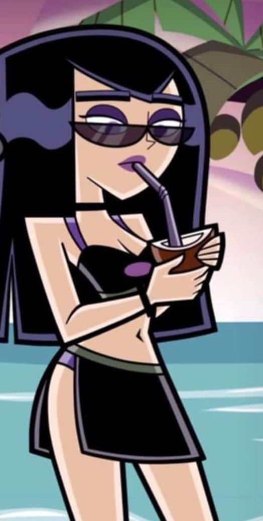 an animated woman drinking from a cup on the beach