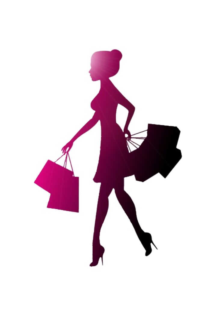 the silhouette of a woman with shopping bags in her hand is shown against a white background