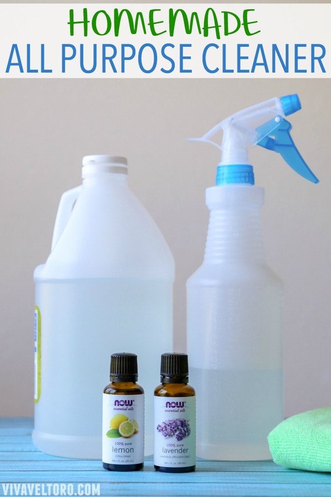 homemade all purpose cleaner with bottles and cloth