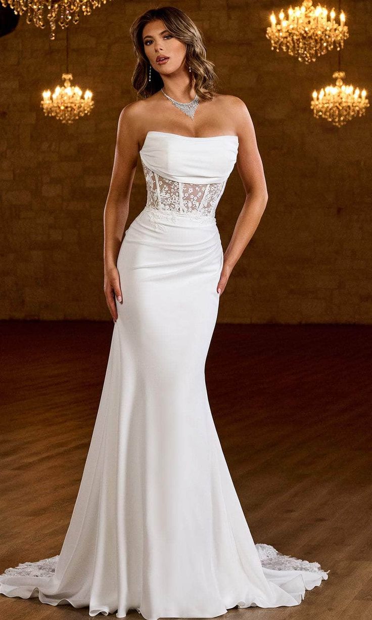 Rachel Allan Bridal RB2185 - Cowl Illusion Embroidered Bridal Gown Satin Sweetheart Mermaid Wedding Dress, Sleek Bridal Dresses, Cream Sheath Wedding Dress, Wedding Dresses With Neck Collar, Plan Wedding Dresses Simple, Wedding Dresses With A Corset, Fitted White Wedding Dress, Trumpet Silhouette Wedding Dress, Beach Chic Wedding Dress