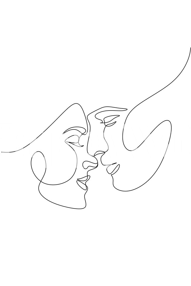 a line drawing of two faces facing each other, one is kissing the other with his nose