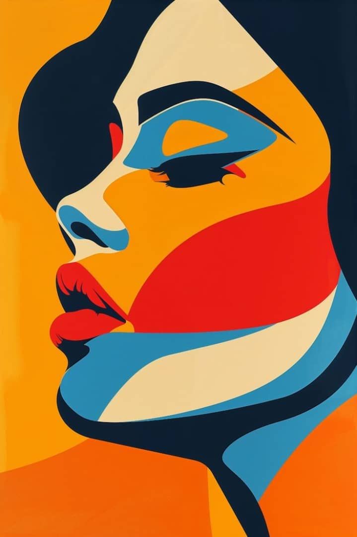 an abstract painting of a woman's face