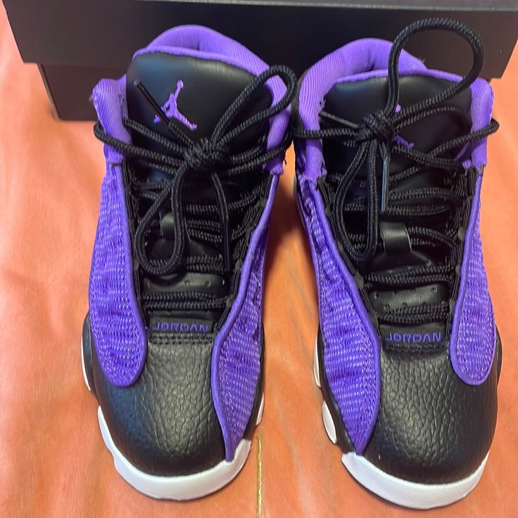 Jordan 13 Retro Purple Venom Size 12 Child. Never Worn. Sporty Purple Jordan Shoes With Rubber Sole, Purple Sporty Jordan Shoes With Rubber Sole, Purple High-top Jordan Shoes With Rubber Sole, Casual Purple Jordan Shoes With Round Toe, Casual Purple Jordan Shoes, Purple Lace-up Basketball Shoes With Rubber Sole, Purple Jordan Shoes For Sports, Purple Jordan Sporty Shoes With Round Toe, Purple Sporty Jordan Shoes With Round Toe