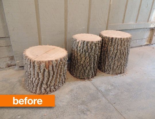 three tree stumps sitting on the ground next to each other