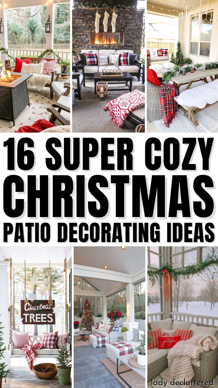 16 Super Cozy Christmas Patio Decorating Ideas Enclosed Porch Christmas Decor, Christmas Decor Screened Porch, Holiday Patio Decor, Christmas Screened Porch Decor, Holiday Deck Decorating Ideas, Patio Cozy Ideas, Christmas Screened In Porch, Small Patio Christmas Lights, Screened Porch Christmas Decor