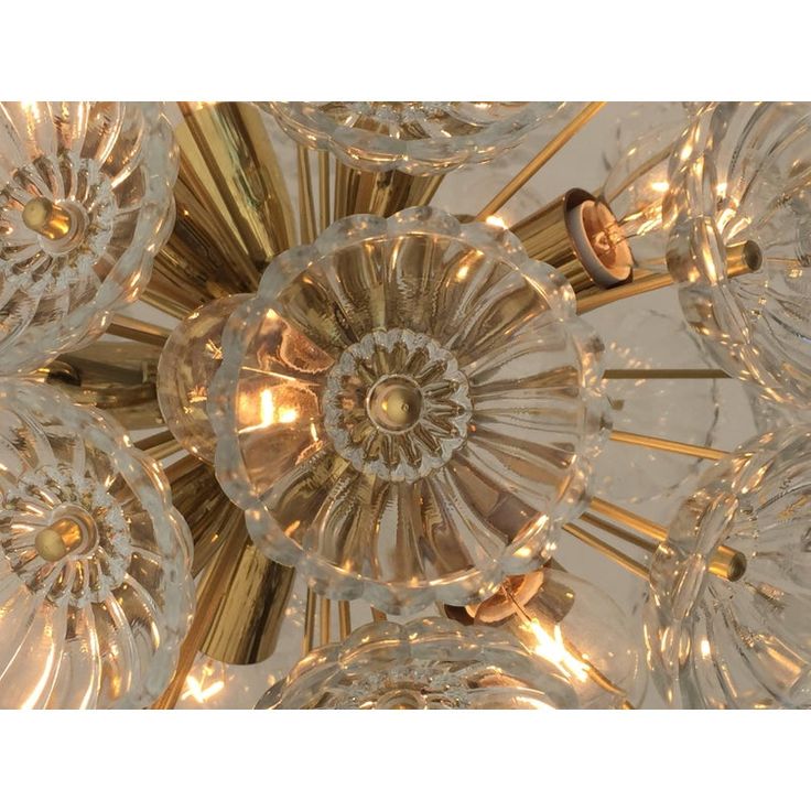 Floral glass and brass Blowball chandelier in the style of Emil Stejnar. Uses E14 base bulbs up to 40 watt Glass Flower Light, Glass Flower Chandelier, Crystal Flower Chandelier, Kumbh Glass Chandeliers, Bubble Chandelier Lumens, Glass Art, Brass, Glass, Floral