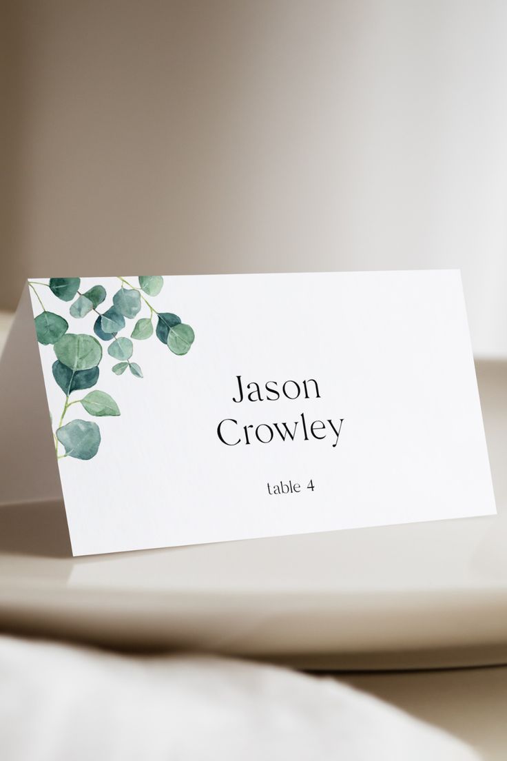 Eucalyptus name card template Place Cards Template, Template Name, Wedding Eucalyptus, Diy Place Cards, Card Name, Place Card Template, Eucalyptus Greenery, Eucalyptus Wedding, Cards Printable