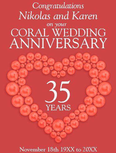 an anniversary card with the words congratulationss and karem on your coral wedding anniversary