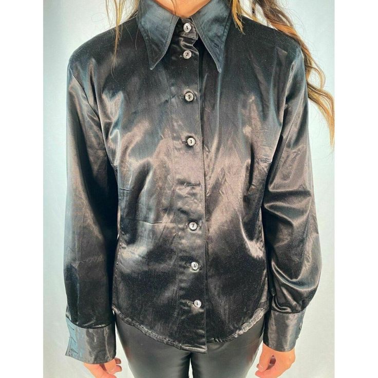 An Exceptionally Gorgeous Black Fendi Satin Button Up Made Of Luxurious Material. Will Instantly Add Class To Any Outfit. Size: S/M 54% Ac 43% Cotton 3% Lycra Made In Italy In "Excellent" Condition. Missing Middle Button; Does Not Affect The Overall Structure/Look/Aesthetic Of The Top Itself. Satin Button Up, Vintage Fendi, Button Up Long Sleeve, Black Vintage, Overalls, Fendi, Button Up, In Italy, Womens Tops