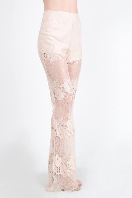 Lace Flare Pants For Party, Flare Lace Bottoms For Party, Lace Flare Bottoms For Party, Elegant Summer Festival Bottoms, Elegant Bottoms For Summer Festival, Beige Lace Bottoms For Spring, Summer Lace Stretch Bottoms, Spring Beige Lace Bottoms, Spring Lace Beige Bottoms