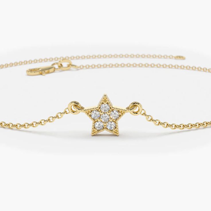 14k Diamond Star Charm Bracelet – FERKOS FJ Star Charm Bracelet, Diamond Star, Jewelry Lookbook, Diamond Color, Star Charms, Micro Pave, Eternity Bands, Gold Yellow, Bracelet Sizes