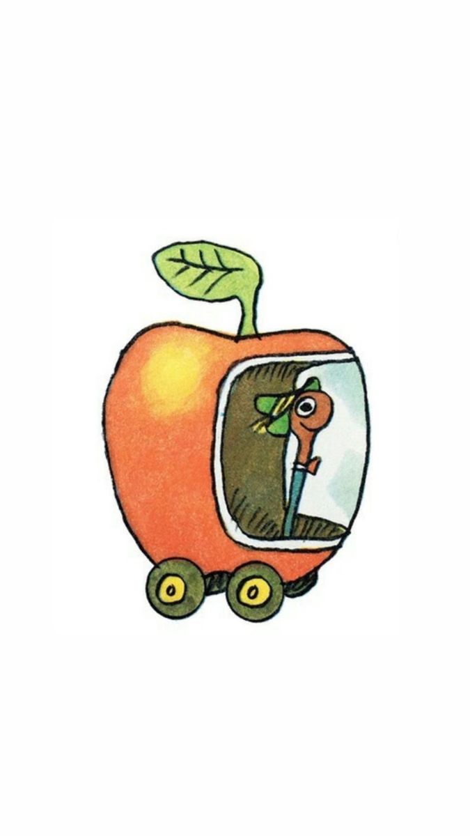 an apple with a person sticking their head out of the window and holding a pen