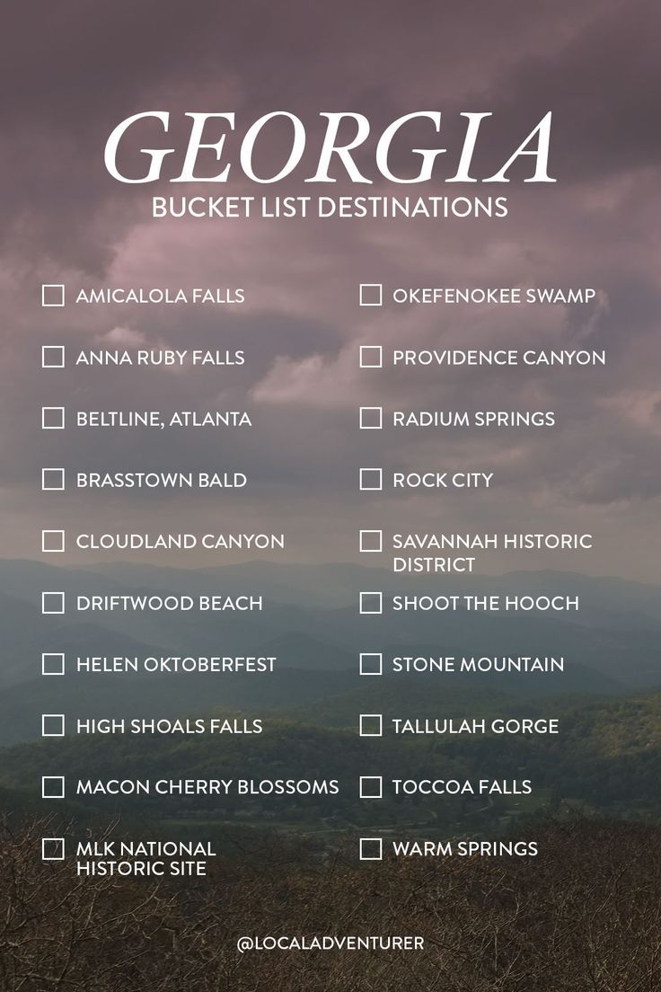 a poster with the words georgia bucket list destinations