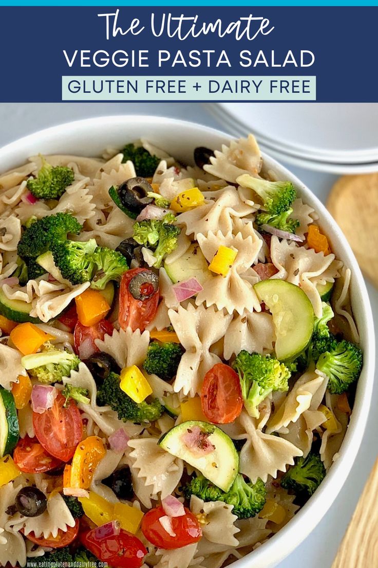 this yummy veggie pasta salad is gluten free and ready to be eaten