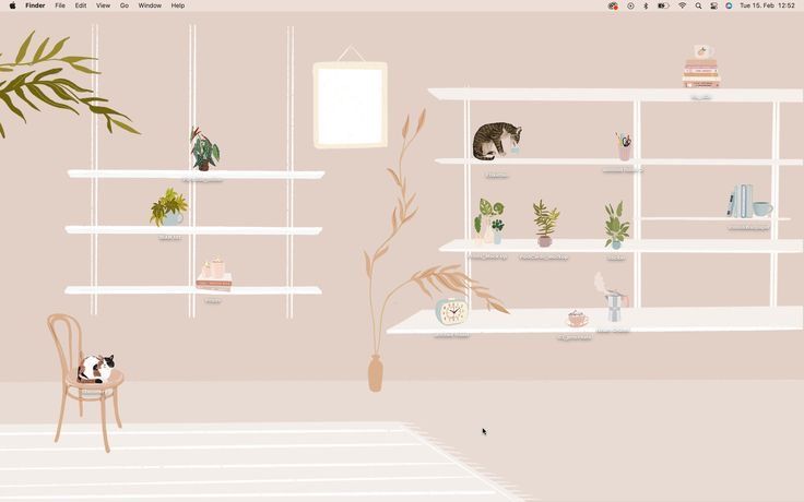 an image of a room with shelves and plants on the wall in front of it