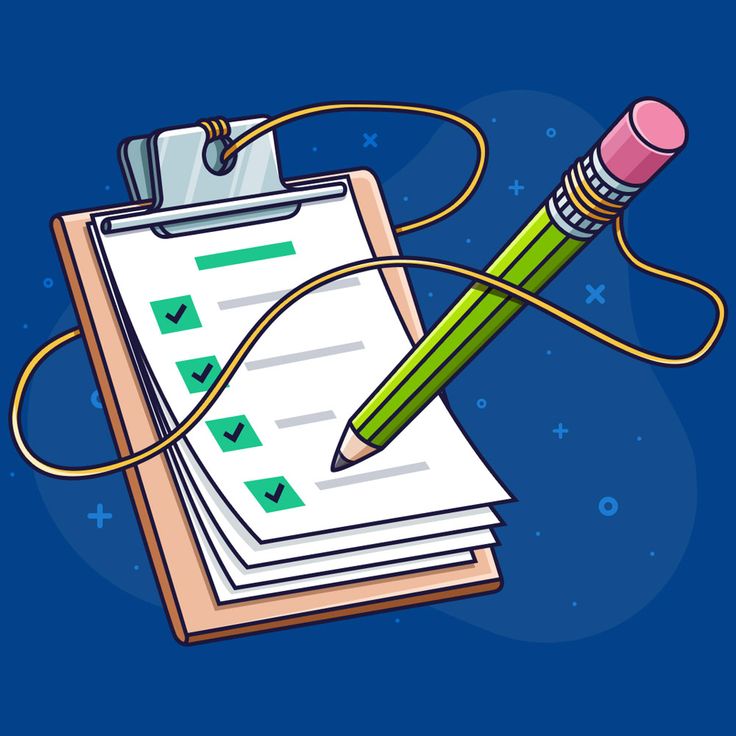 a clipboard with a pencil and checklist attached to it on a blue background