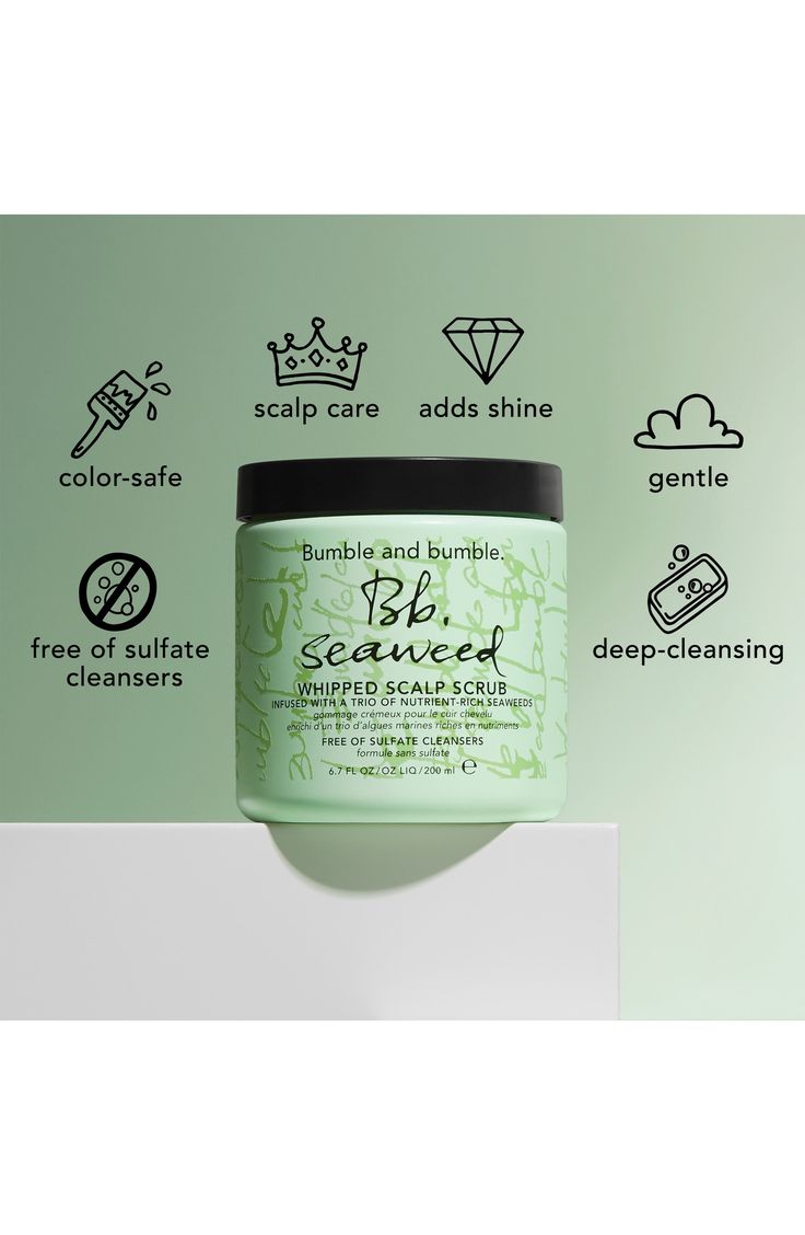 What it is: An airy whipped scrub that clears the way for a healthy-looking, balanced hair and scap.Who it's for: Ideal for all hair types.What it does: The scrub is infused with dead sea salt and a trio of nutrient-rich seaweeds. It promotes an optimal scalp environment by drawing out impurities like dirt, excess oil and buildup to refresh and invigorate, creating a polished look and soft brilliance. How to use: Use once a week, or as needed. Section damp hair into and apply directly onto scalp Exfoliate Scalp, Hair Scrub, Dead Sea Salt, Hair Concerns, Scalp Scrub, Scalp Oil, Bumble And Bumble, Dry Scalp, Scalp Care