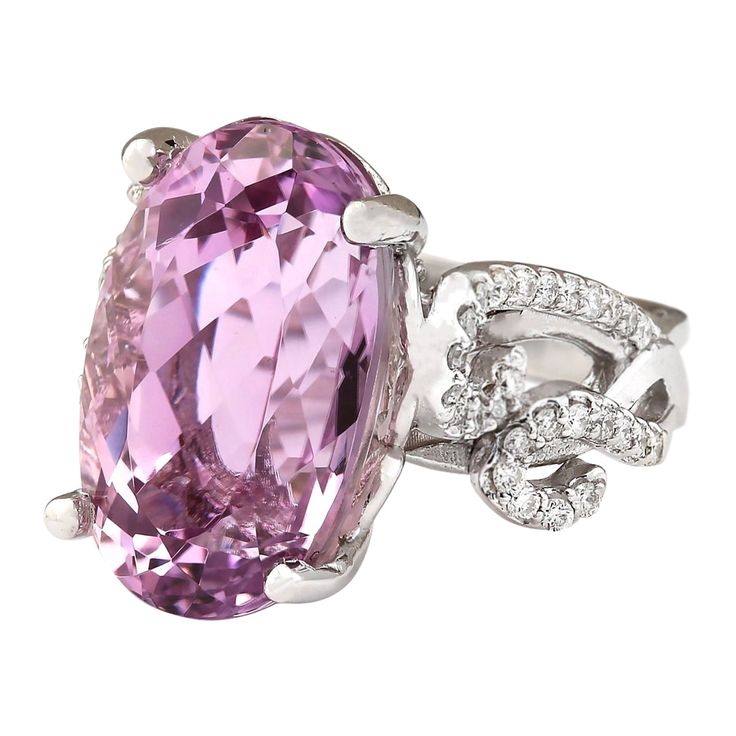 Stamped: 14K White Gold Total Ring Weight: 10.0 Grams Ring Length: N/ARing Width: N/A Gemstone Weight: Total Natural Kunzite Weight is 13.36 Carat (Measures: 17.65x10.90 mm) Color: Pink Diamond Weight: Total Natural Diamond Weight is 0.50 Carat Quantity: 54 Color: F-G, Clarity: VS2-SI1 Face Measures: 17.65x10.90 mm Sku: [703550W] Luxury White Gold Amethyst Ring With Gemstone Accents, Elegant Diamond Ring With Gemstone Accents, Elegant Diamond Ring With Gemstone Accents For Anniversary, Elegant Round Cut Diamond Ring With Gemstone Accents, Luxury Pink Amethyst Ring For Formal Occasions, Oval Gemstones With Diamond Accents Luxury Style, Luxury Oval Ring With Gemstone Accents, Luxury Sterling Silver Diamond Ring With Gemstone Accents, Luxury Oval Rings With Gemstone Accents