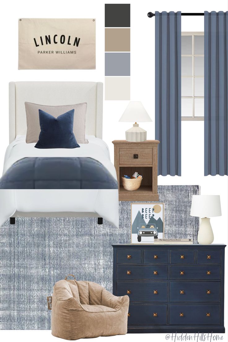 Navy boys bedroom decor Bedroom Ideas Navy Blue, Bedroom Ideas Navy, Blue Boys Room, Simple Bedroom Ideas, Tilly Upholstered Bed, Blue Boys Bedroom, Boys Room Blue, Brothers Room, Toddler Boy Room Decor