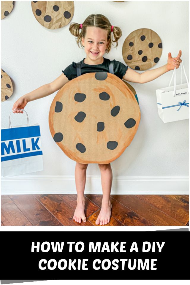 DIY Cookie Costume - C.R.A.F.T. Homemade Cookie Costume, Diy Halloween Costume Cardboard, Tough Cookie Costume, Diy Pop Tart Costume, Cake Pop Costume Diy, Dessert Costume Ideas, Dessert Costume Diy, Milk And Cookies Halloween Costume, If You Give A Mouse A Cookie Costume Diy