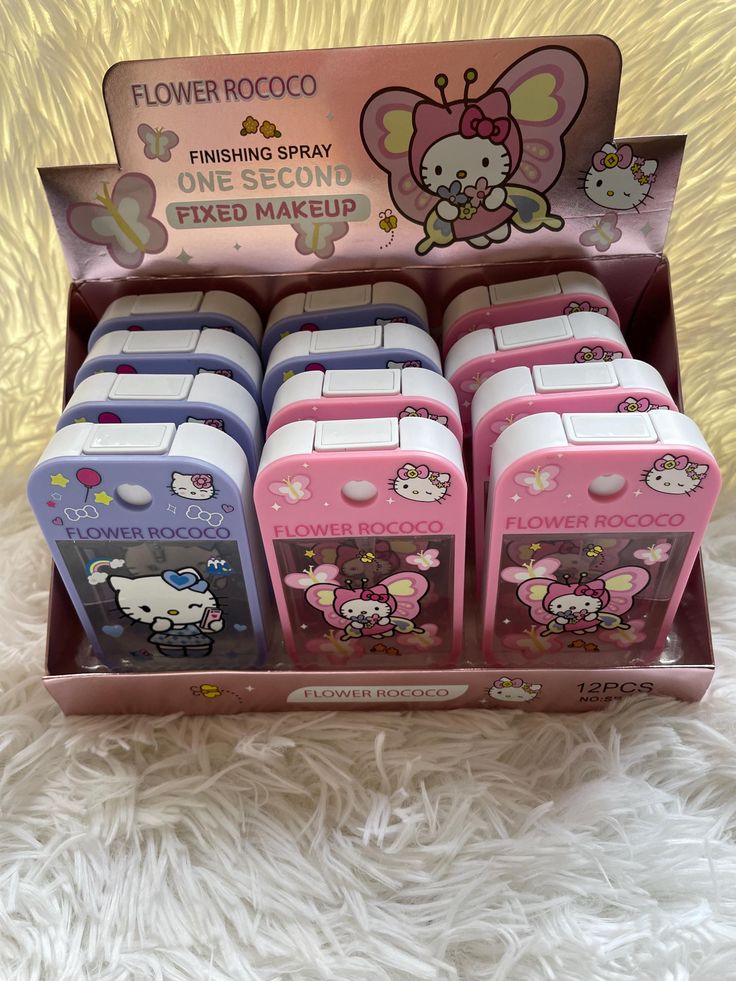 hello kitty lunch boxes are on display in a cardboard box for $ 5 each or more