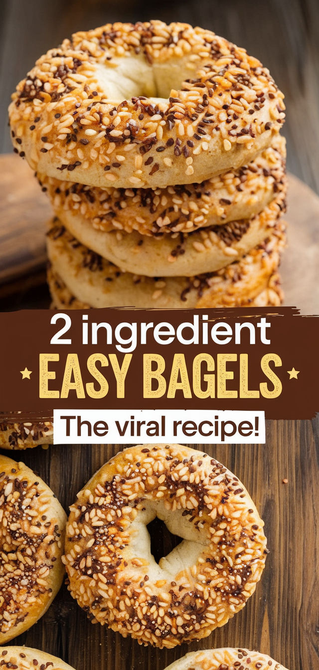 bagels stacked on top of each other with the words, 2 ingredient easy bagels