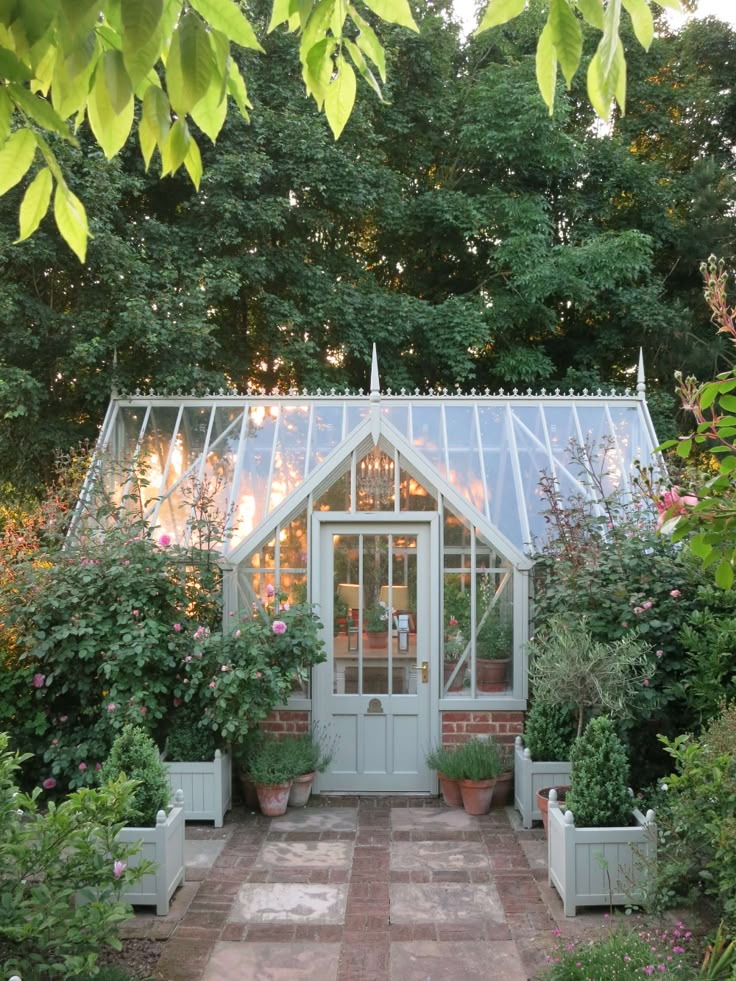 a small greenhouse with potted plants in it