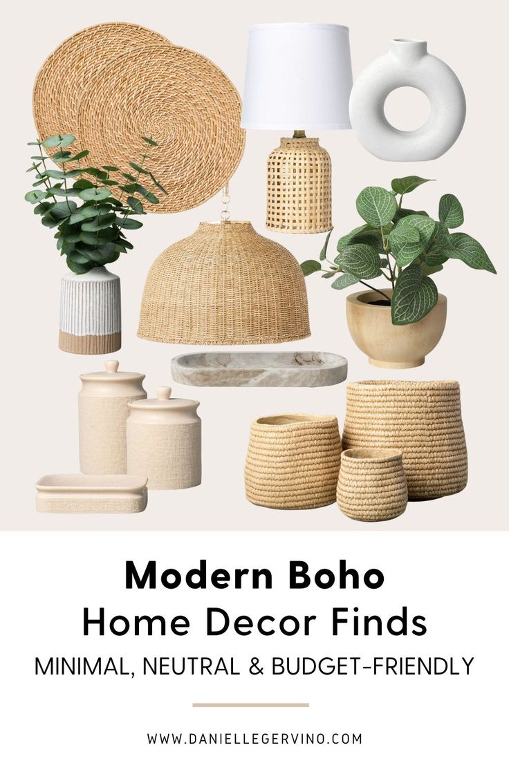 the modern boho home decor finds minimal, neutral and budget - friendly items are on display