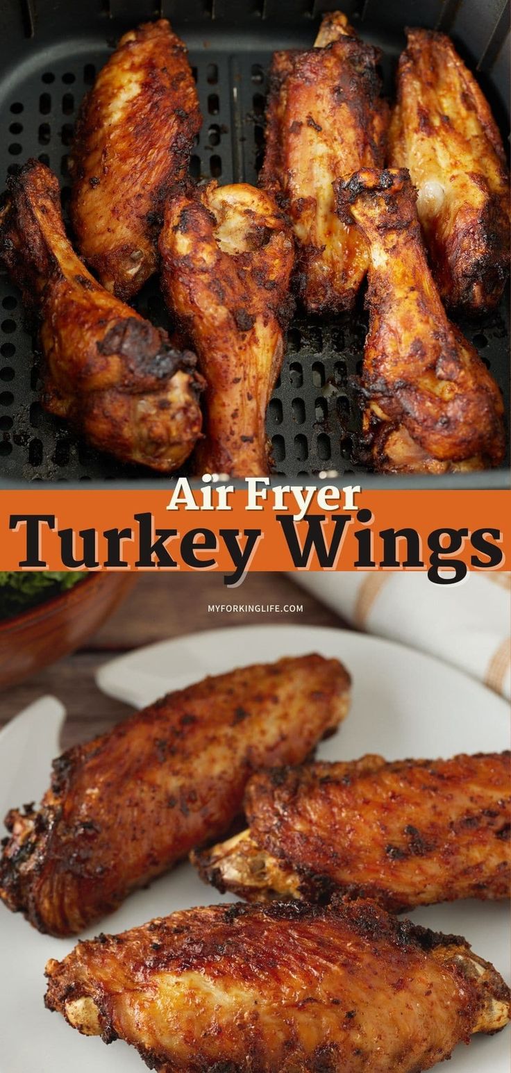 air fryer turkey wings with text overlay