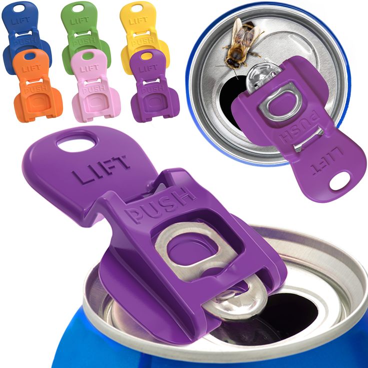 an open can opener with six different colored clips on the top and one in the bottom