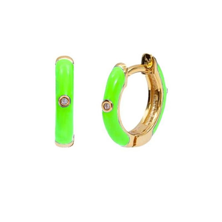 hunter green and luscious pink are a match made in heaven in these eclectic statement earrings. Mix them and match them to create your own color combo, or to add some color to your ear stack! DETAILS & SIZE Sold as a pair Composition: 18k gold or silver plated over copper, CZ stones Measurements: hoops: 12mm Hinged hoops with a secure snap post closure Read about how to care for your jewelry here. Shop the Ear Bar to start your ear stack! Elegant Small Hoop Green Earrings, Green Hoop Jewelry With Matching Earrings, Elegant Green Small Hoop Huggie Earrings, Trendy Green Huggie Jewelry, Green Huggie Earrings With Matching Set, Trendy Green Huggie Hoop Earrings, Green Round Huggie Earrings, Green Enamel Single Earring, Green Drop Huggie Earrings