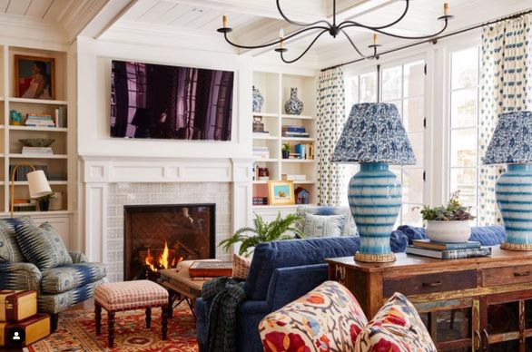 a living room filled with furniture and a fire place