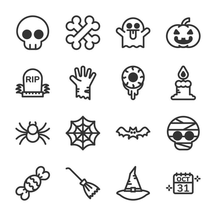 halloween icons are shown in black and white