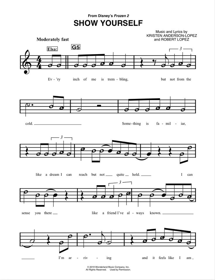 sheet music with the words show yourself