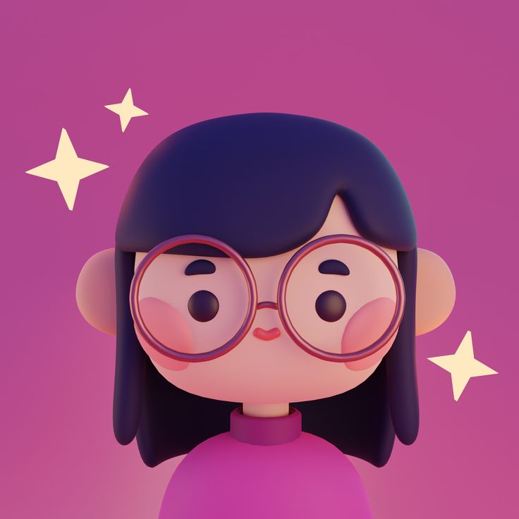 an animated girl with glasses and stars in the background