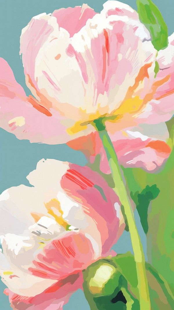 two pink and white flowers on a blue background