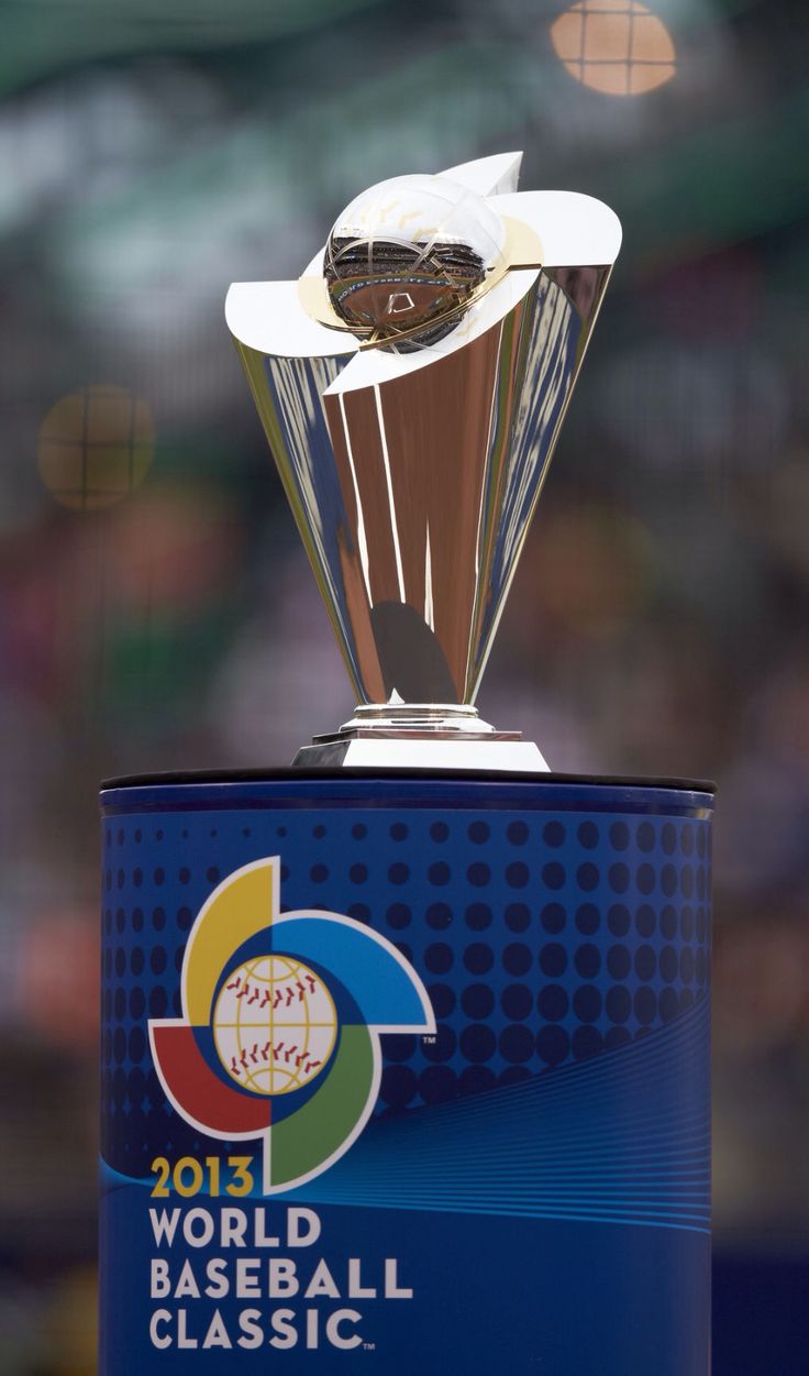 the world baseball classic trophy is on display