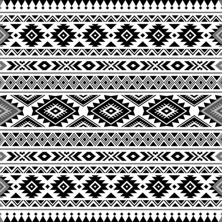 a black and white native american pattern with geometric designs on the front, side, and back