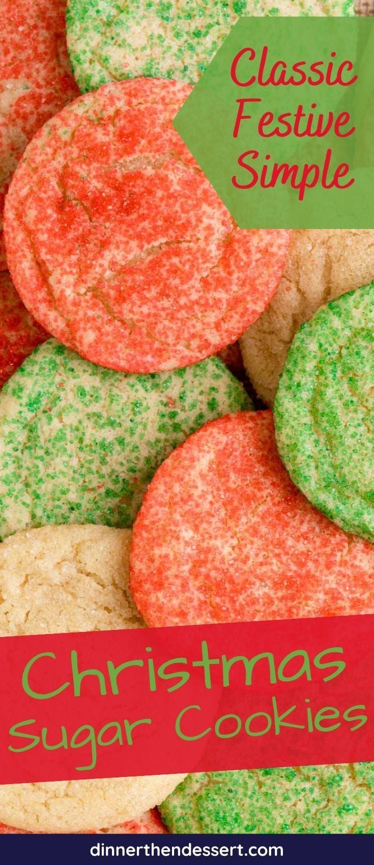 christmas sugar cookies with green and red sprinkles in the middle, on top of each other