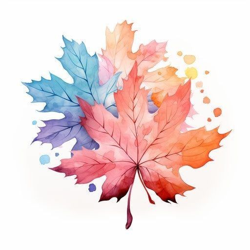 a watercolor painting of a colorful maple leaf