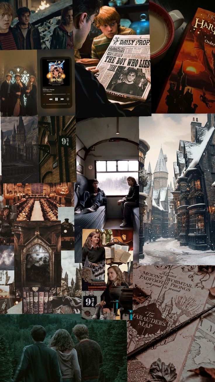 a collage of harry potter images and pictures from the movie, hogwarts