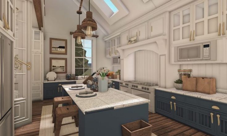 Bloxburg Bloxburg Kitchen Ideas, Modern Suburban House, Winter House Exterior, Cottage Bloxburg, Kitchen Bloxburg, Bloxburg Kitchen, House Decorating Ideas Apartments, Small House Layout, Tiny House Layout