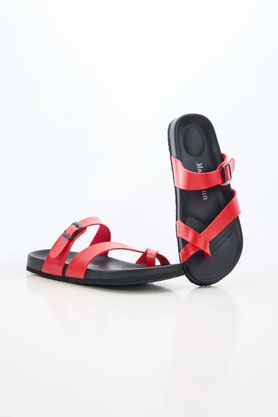 Maibulun | Thong Toe Cushioned Footbed Sandal - Red – SMAIBULUN Comfortable Adjustable Red Sandals, Red Adjustable Comfortable Sandals, Red Cushioned Flip Flops For Vacation, Comfortable Red Adjustable Sandals, Casual Red Toe Post Flip Flops, Red Slides With Cushioned Footbed For Beach, Red Cushioned Slides For Beach, Red Cushioned Slides For The Beach, Comfortable Red Flip Flops For Vacation