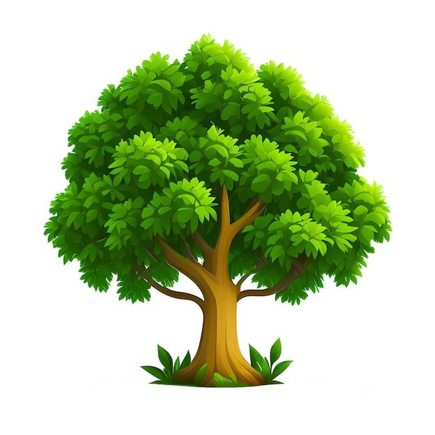 a big tree with green leaves on the top and bottom branches, isolated on a white background